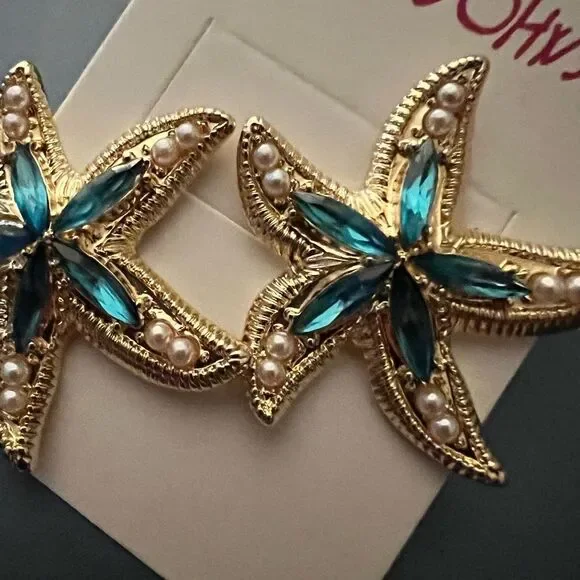 🩵 Betsey Johnson NEW Sparkling crystal starfish earrings 🩵 - Picture 8 of 9